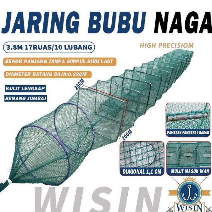Termurah Jaring Bubu Naga Perangkap Udang Ikan Lipat Portable 17 Ruas/ 10Luabng 3.8 Meter Alat Joran