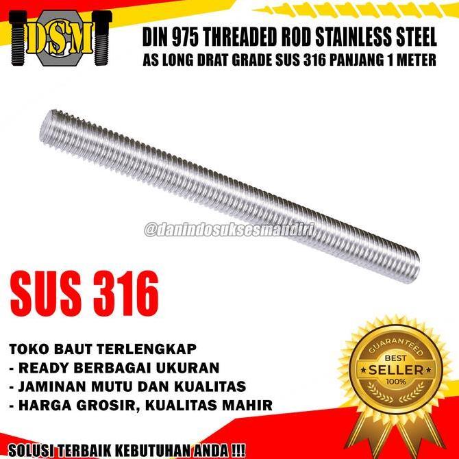 Ss 316 / As Drat Stainless M16 / Long Drat 16 Mm / Thread Rod M16X1 Meter Sus Steel Terbaik