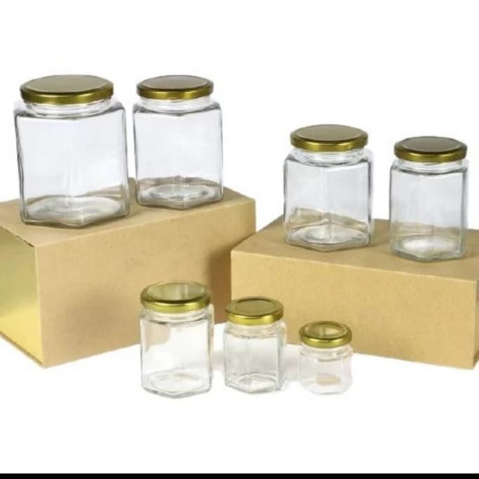 CUCI GUDANG Toples Kecil Mini Hexagonal 45ML Segi Enam Kaca Bening Awet Kuat Tebal Tahan Panas 45ML 