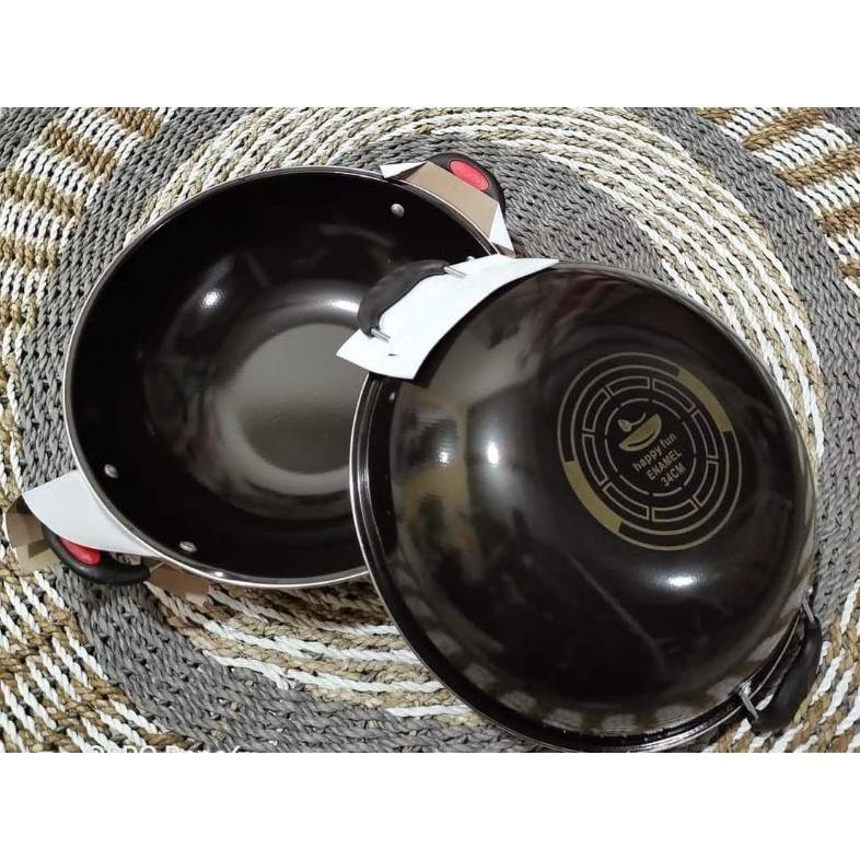 RECOMMENDED WAJAN ENAMEL KUPING GSE 34cm AWET PENGGORENGAN TEBAL ANTI LENGKET ANTI GORES WOK (AQB) K
