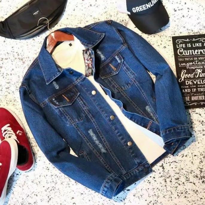 PALING MURAH Jaket Jeans Pria Wanita Jaket Denim Cowok Sandwash Pudar M XXL Original Slimfit Tebal K