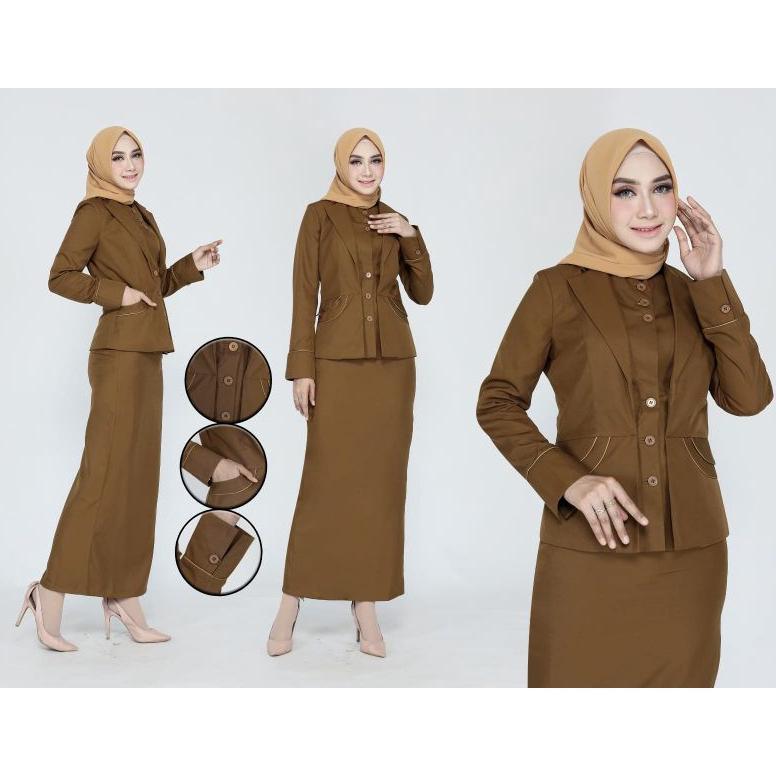 Promo Baru Seragam Pns / Pemda Coklat Tua Stelan Rok Baju Dinas Wanita Pemda Aceh Blazer Asn Keki Tu