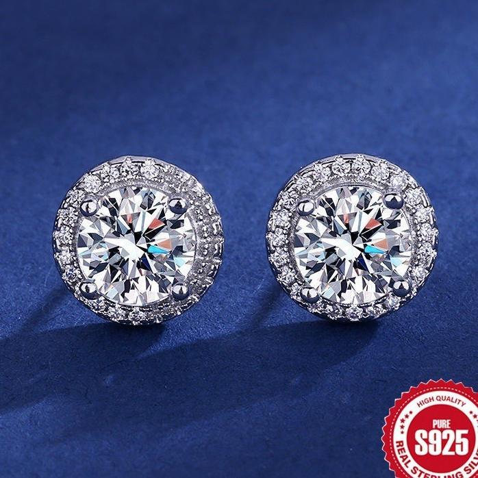 Agiao Anting Pejantan Berlian Penuh Moissanite Bulat Korea 1 Karat Untuk Pria Dan Wanita
