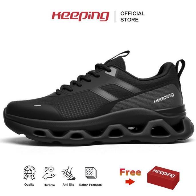 Keeping Sepatu Sneakers Cowok Sepatu Hitam Pria Anti Slip Sepatu Olahraga Lari Sekolah Running Shoes