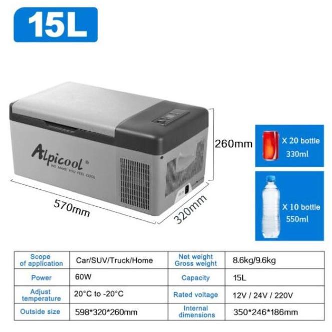 SWALLOWTAIL Alpicool Kulkas Travel Freezer 15L Portable Car Mini Fridge Pendingin Mobil 12V/24V/220V