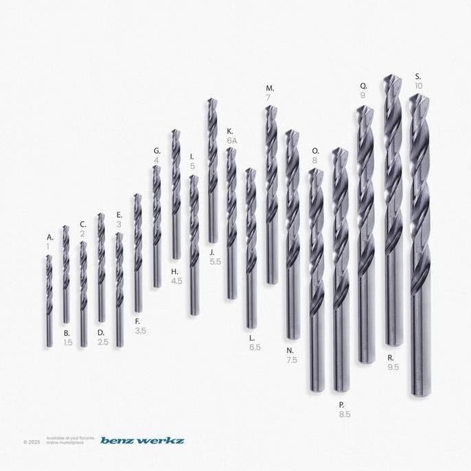 Mata Bor HSS Set 19 Pcs / Mata Bor Besi / Drill Bits Set Benz Werkz