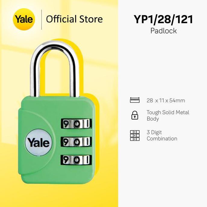 YALE YP1/28/121/1E  TRAVEL LOCK EMERALD (GREEN)  28 MM 3 CODE LOCK