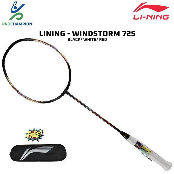 New Raket Badminton LINING WINDSTORM 72 S / 72S / WS72S Black White Red