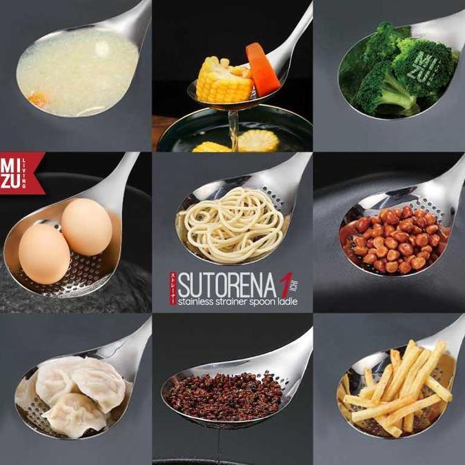 luckynopicky MIZU SUTORENA-ICHI 304 Stainless Strainer Spoon Ladle Centong Sup Sendok Saringan Mie J