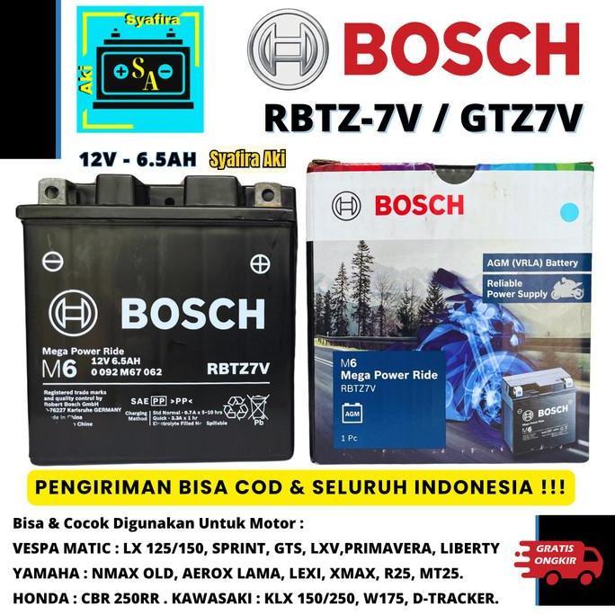 Aki Motor Vespa Sprint, R25, Vespa S 125, W175, Nmax Old, Lexi Rbtz7V/Gtz7V Bosch 6,5Ah Harga Spesia