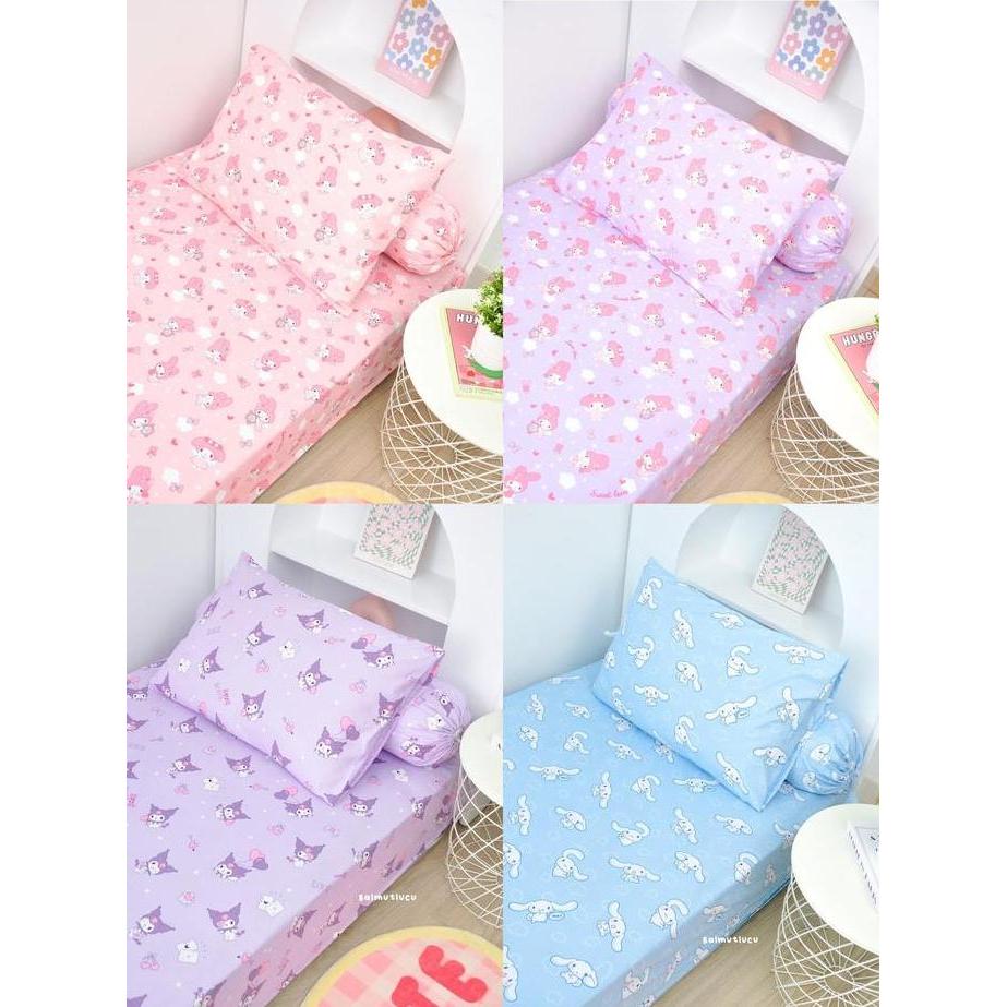 TERLARIS - Sprei Set 100x200 120x200 160x200 180x200 | Motif Karakter Kuromi My Melody Ukuran Single