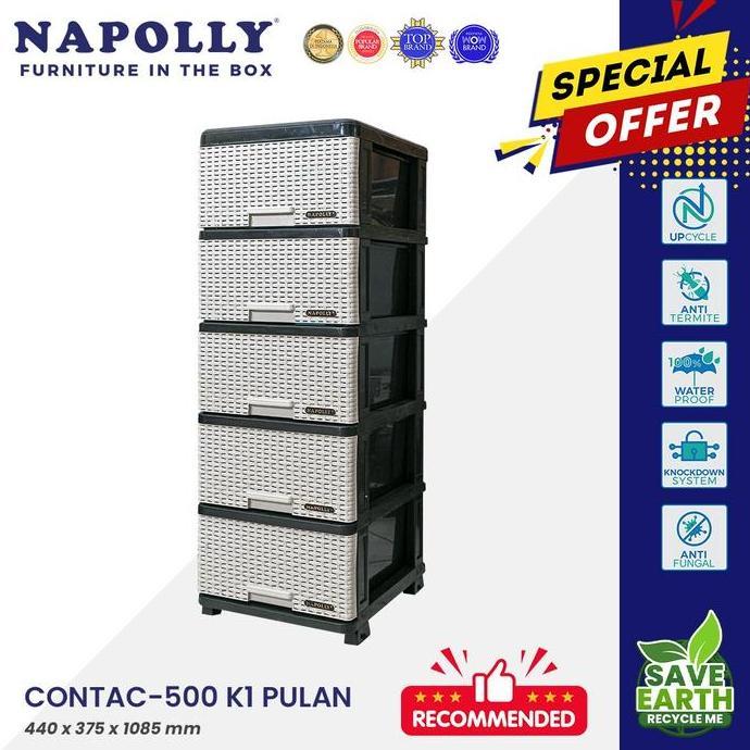 NEW - Lemari Pakaian Plastik Napolly / Lemari Anak CONTAC 4 & 5 Susun warna coklat & putih