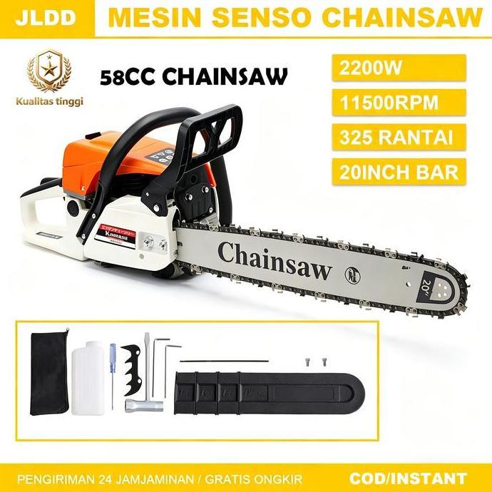 Terlaris Chainsaw Bensin 58Cc Gergaji Mesin 20 Inci Gergaji Listrik Gergaji Pertukangan Kayu Gergaji
