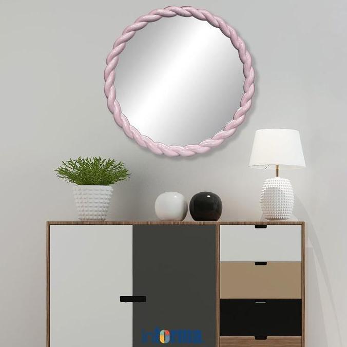 HARGA GROSIR - Informa 60X60 cm Cermin Dinding Round - Pink Kaca Dekorasi Ruang Tamu Kamar Tidur Hia