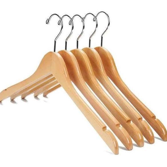 TERMURAH - [12pcs] Hanger Kayu Dewasa 1 Lusin Gantungan Baju Kayu Tanpa Palang Warna Natural Kualita