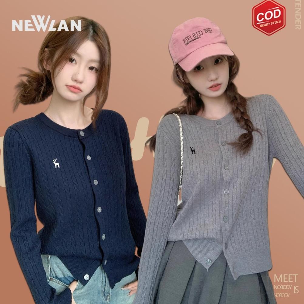 Newlan ZZ106 Kardigan Rajutan Lengan Panjang Wanita / Sweater Rajut Bordir / O Neck Wanita Cardigan 