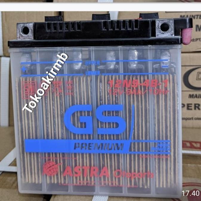 AKI 12N9(12V9AH)GS ASTRA TYPE BASAH ,MOTOR THUNDER125,PULSAR150,250,CV RESTOCK