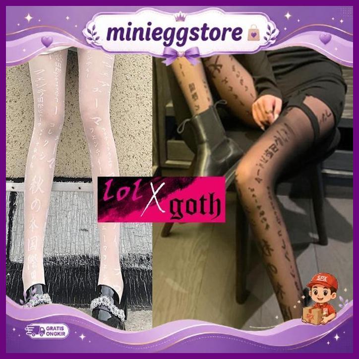 Lolxgoth Pantyhose Stocking Sexy Lolita Japanese Letter Black Transparan Cosplay New Sale