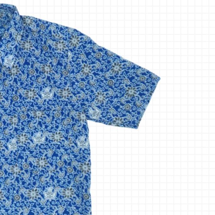 Baju Batik Seragam Sekolah SMP/SMA Bunga Rampe Biru Lengan Pendek