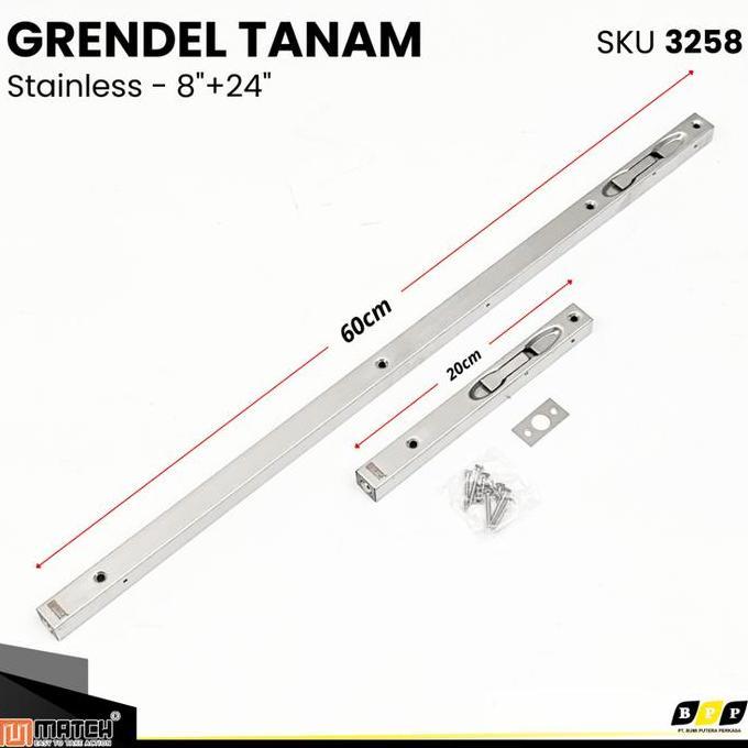 Grendel Tanam Panjang 60cm + 20cm Pintu Rumah MATCH Gerendel Tanam Pintu Rumah 8" + 24" 3258