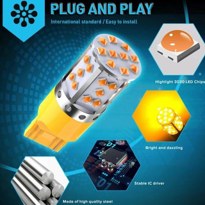 Auto- Bobltech Lampu Sein Mobil Led T20 7440 W21W 3030-35 Bhornet Kedip Normal 2 Buah Car
