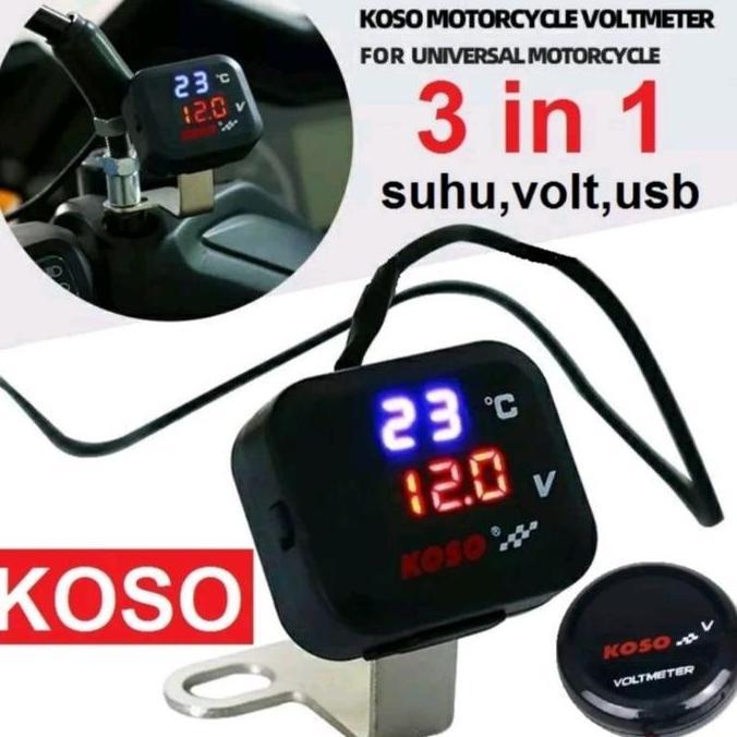 Voltmeter Volt Meter Koso 3 In 1 Usb Charger Termometer Digital Suhu Tegangan Aki Universal Semua Mo