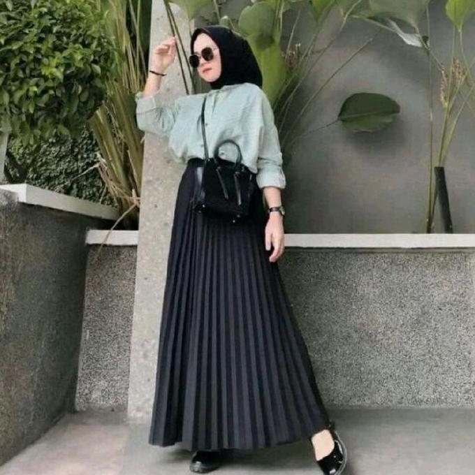 New- Rok Plisket Koshibo Standar Dewasa Coklat Abu Panjang Hitam Putih Bawahan Wanita Premium Tebal 
