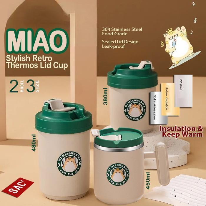 MIAO Stainless Mini Thermal Glass Tumbler Mug Cup Termos Gelas Kopi