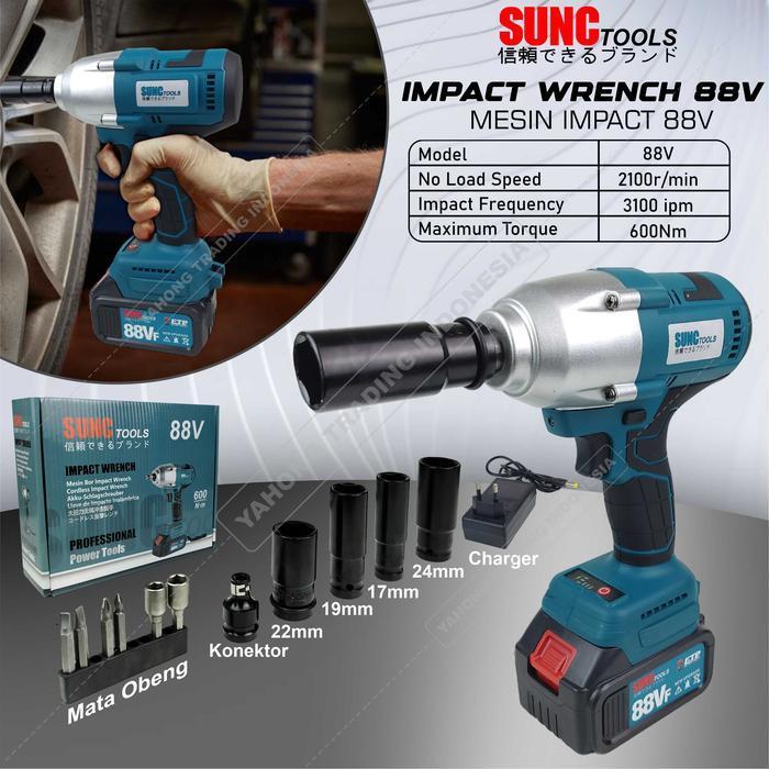 SUNC TOOLS Mesin Impact Wrench Baterai Kunci Shock Pas 88V 88Vf