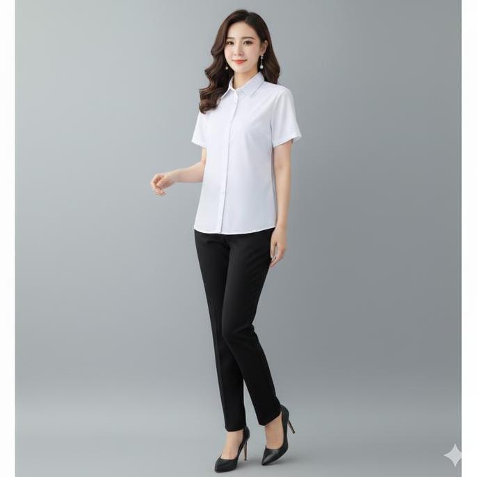 Bebasaja- Kemeja Wanita Lengan Pendek Baju Atasan Wanita Kantor Hem Wanita Kekinian