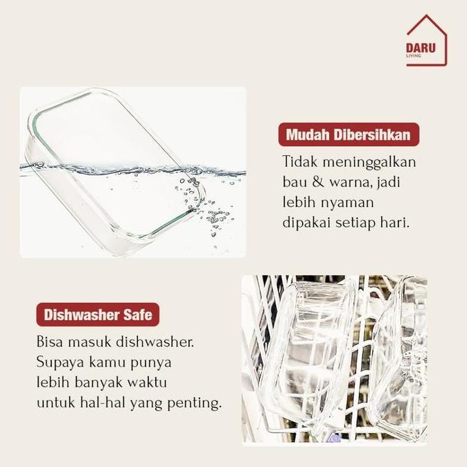 Garansi- Daru Moku - Lunch Box Kotak Penyimpanan Makan Bahan Kaca Microve Oven Safe Bersekat /Lunch 