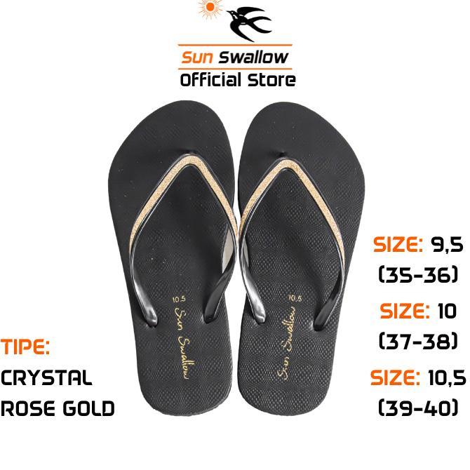 PREMIUM Sun Swallow Sandal Jepit Karet Wanita Crystal Hitam Tali Glitter Emas Rose Gold Size Ukuran 