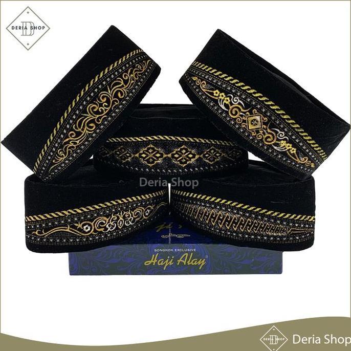 Boyx- Peci Haji Alay Bordir Standard Motif Batik, Nu, Palestina Tinggi 9 Songkok Sholat Hitam Kopeah