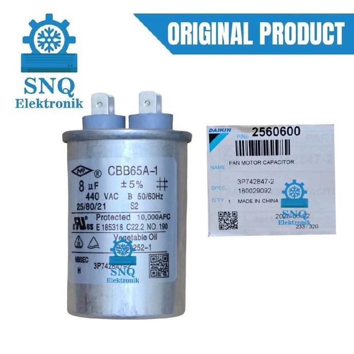 CAPASITOR AC ORIGINAL DAIKIN MALAYSIA 1/2 PK 8 UF 440 VAC - KAPASITOR KOMPRESOR AC DAIKIN MALAYSIA 1