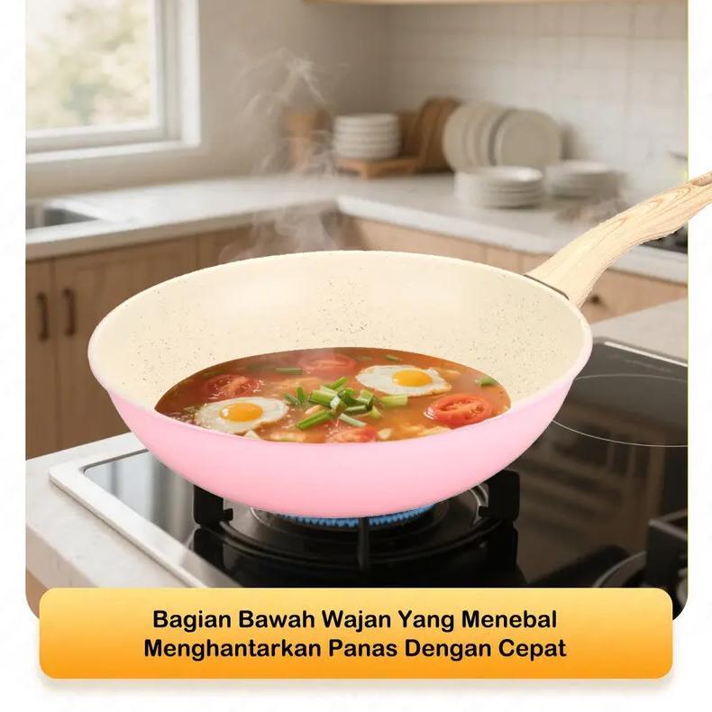 Murah Texania Wajan Keramik 30Cm Wajan Anti Lengket Warna Cream Kitchenware
