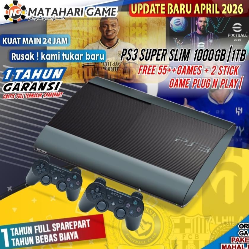 PS3 1TB SuperSlim Sony Asli Full Games + 2 Stik |  GRATIS 1 Tahun Garansi