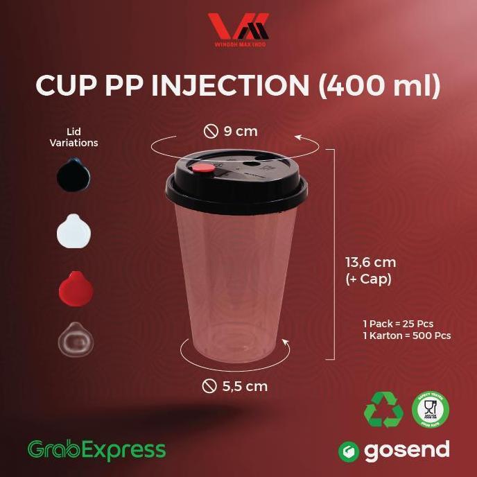 Nyam- [ 500 Pcs ] Cup Injection 400Ml - Gelas Plastik Boba 14Oz - Wingoh