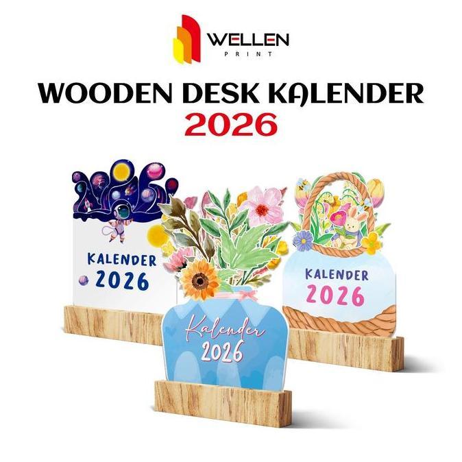 (Good) WELLEN PRINT - Cetak Wooden Desk Calendar Aesthetic / Print Kalender Meja Tatakan Kayu Ukuran