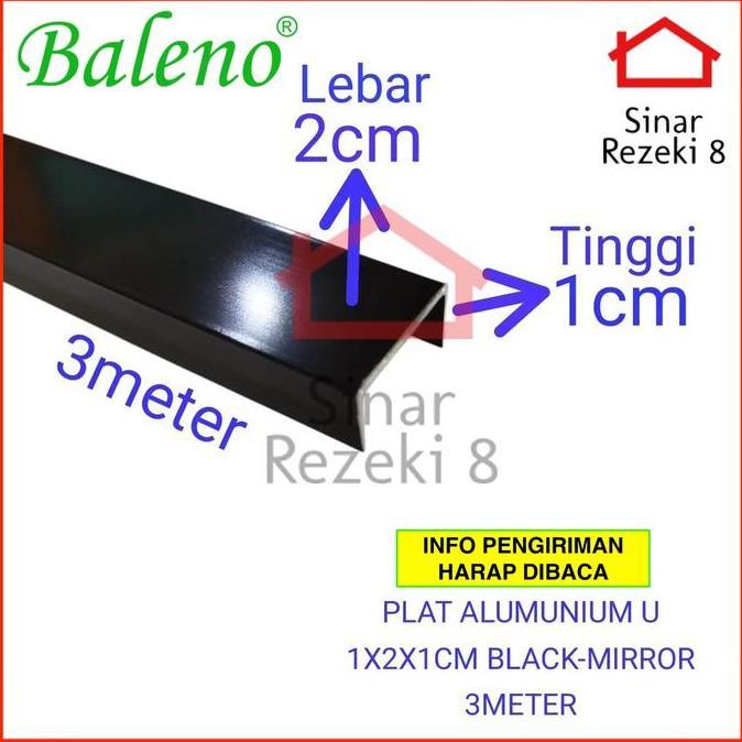 Plat Aluminium List U Black Mirror 10 x 20 x 10 mm / Hitam Lis Edging Interior 1 x 2 cm