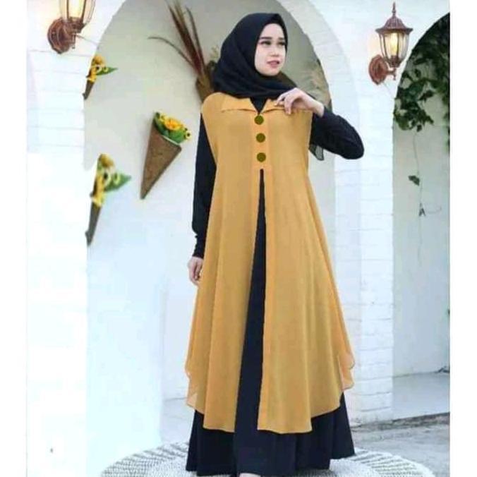 Long Outer Cardigan Kardigan Gardigan Wanita Panjang Fashion Muslim Tanpa Lengan Polos Jumbo