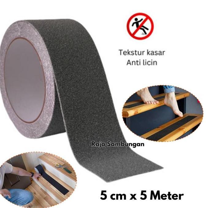 Lakban Anti Slip 5 cm x 5 Meter Hitam Step nosing Safety Walk Ujung Pinggir Sudut Tangga Lantai Ubin