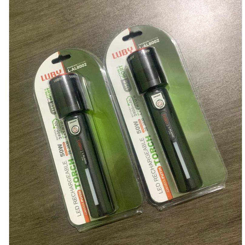 Luby L-Al8001 30W/L-Al8002 50W/L-Al8003 35W Senter Led Rechargeable Torch Cahaya Putih Senter Tangan