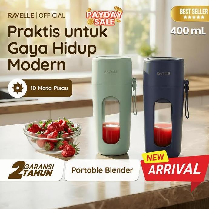 (Good) [NEW PRODUCT] Ravelle - Blender Portable Ravelle 400ml 10 Mata Pisau USB Juicer Mini Food Gra