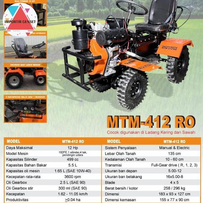 Traktor Mini Bajak Sawah Diesel Roda 4 Matsumoto Elektrik Stater Mtm-412 Pro