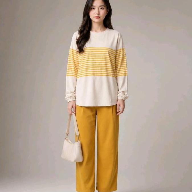 Pilihan - Ibm Setelan Wanita Salur Strip Kaos Kulit Jeruk Zenic Terbaru Ootd Kaos Kulit Jeruk Zenic 