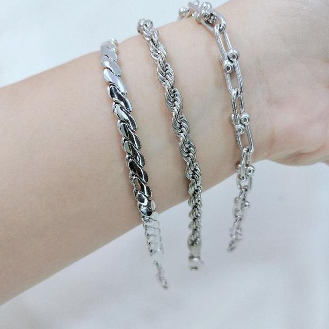 New - Gelang Rantai Silver Tambang Ular Lipan Tipani Nori Koin  Perhiasan Tahan Lama Tidak Berkarat-