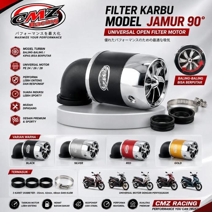 Filter KARBU Model Bengkok Jamur KIPAS Bisa Berputar Air Filter Open Filter Racing Universal PE 24 2