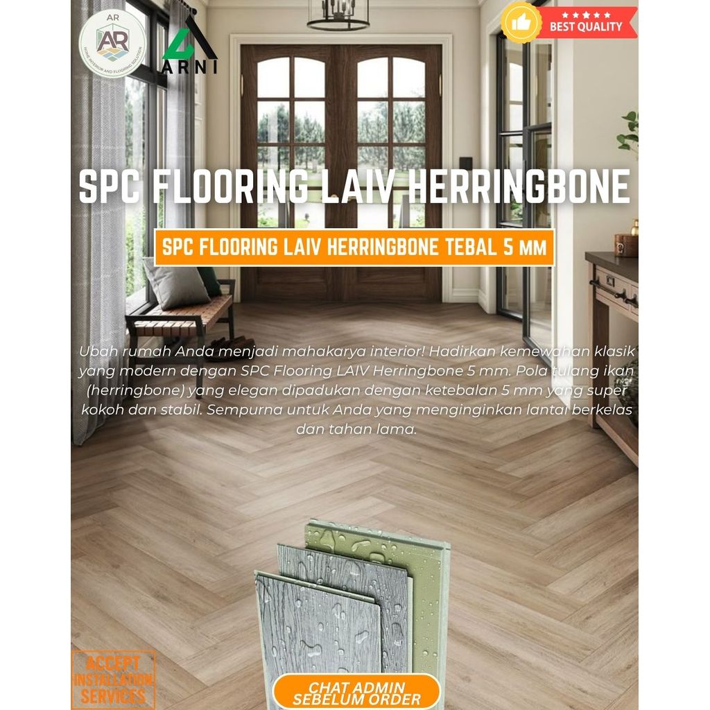 SPC Flooring Laiv Herringbone | SPC Lantai Laiv Motif Kayu | Mudah Pasang, Sistem Klik