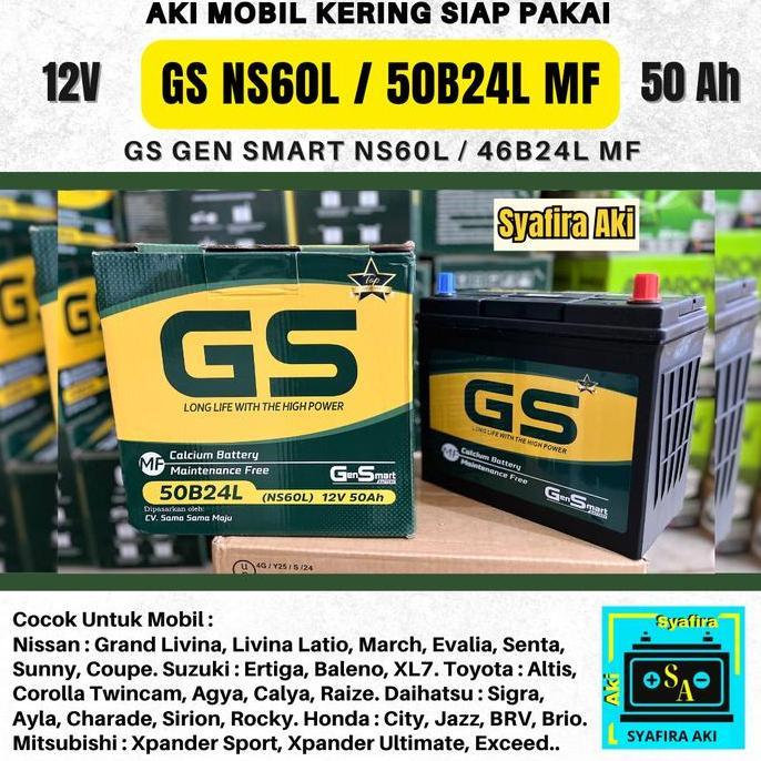 Aki Mobil NS60L / 4624L GS GEN SMART Aki kering 12 Volt 50 Ampere