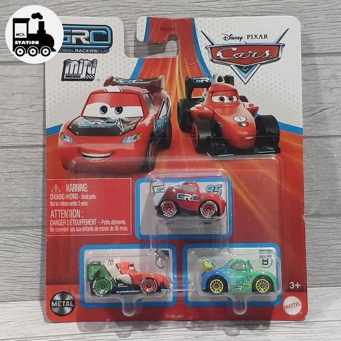 DISNEY CARS MINI RACER 3 PACK SET - FRANCESCO BERNOULLI LIGHTNING MCQUEEN CARLA VELOSO GLOBAL RACER 